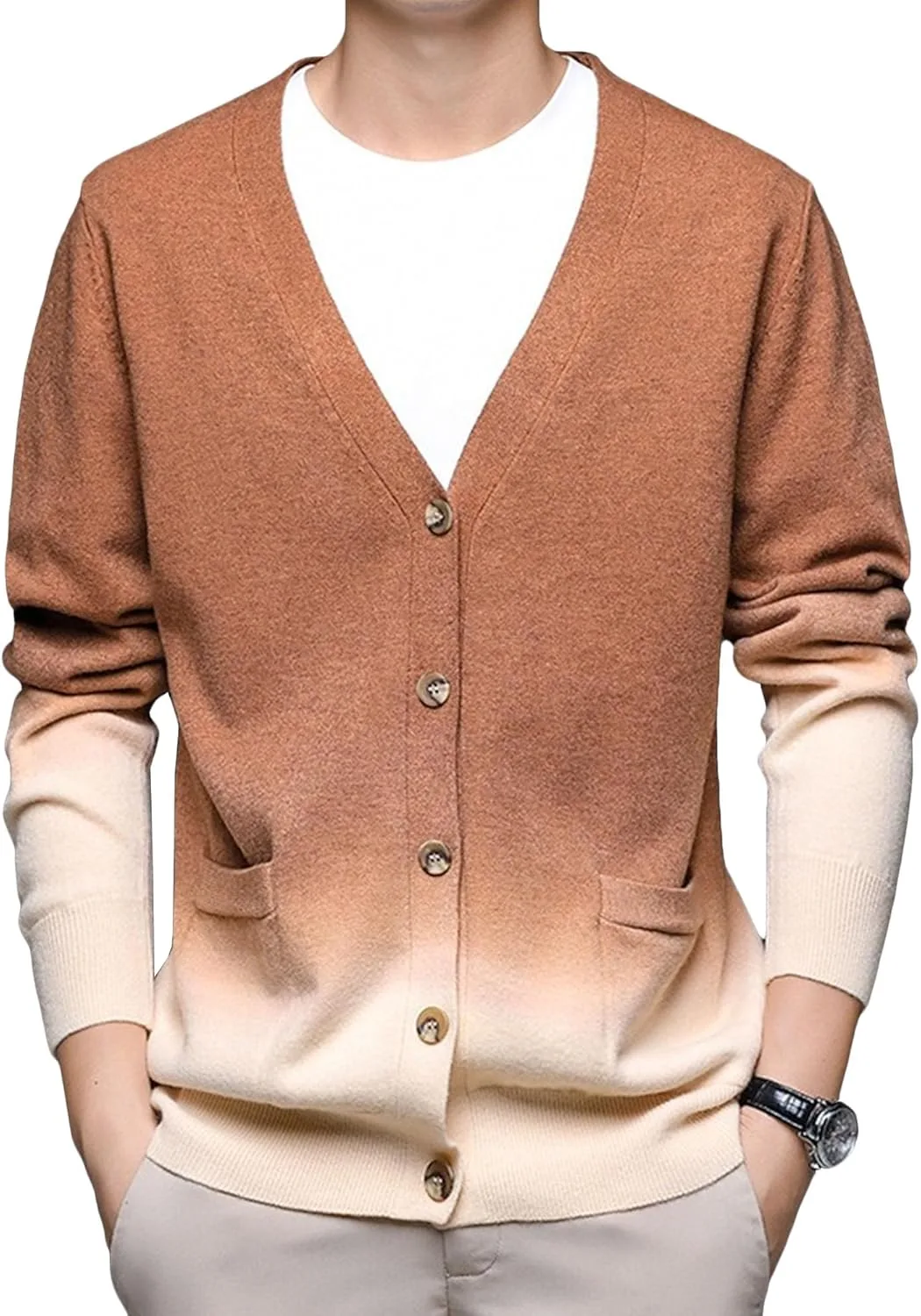 

Мужской стильный вязаный кардиган Slim Fit V-образным вырезом с карманами Maiyifu-GJ