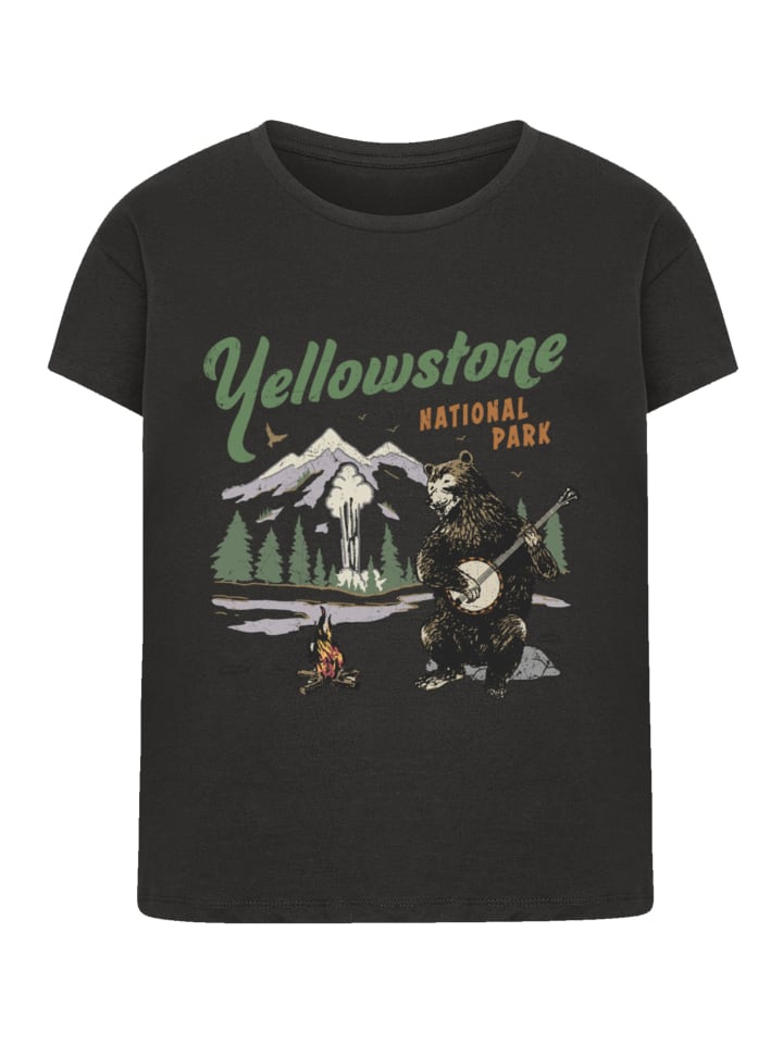 

Женская футболка Box Tee с изображением Йеллоустонского медведя, играющего на банджо, в черном цвете. F4NT4STIC, Черный, Женская футболка Box Tee с изображением Йеллоустонского медведя, играющего на банджо, в черном цвете. F4NT4STIC