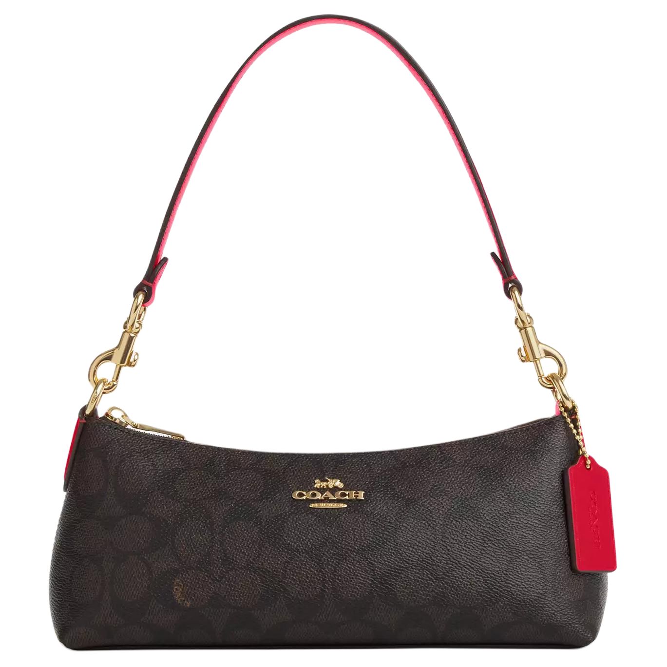 

COACH Шарлотта Сумка через плечо из лакированного холста портативная сумка-кроссбоди среднего размера для женщин ореховое дерело смелый красный