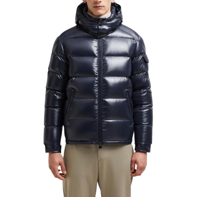 Moncler Майя утепленная короткая куртка с капюшоном Мужская морская синяя, Marine Blue — фото 3