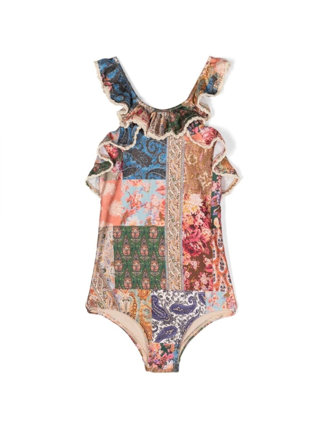 

ZIMMERMANN Kids жаккардовый купальник с оборками, нейтральный цвет