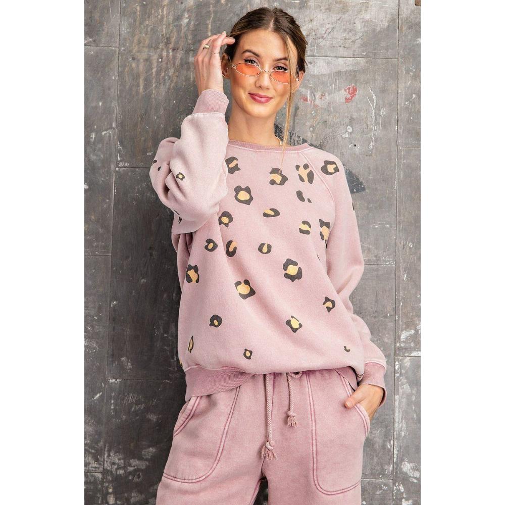 

Свитшот из махровой ткани с длинными рукавами и леопардовым принтом FASHNZFAB