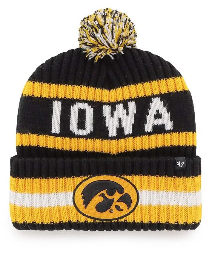 

Мужская черная вязаная шапка Iowa Hawkeyes Bering с манжетами и помпоном '47 Brand
