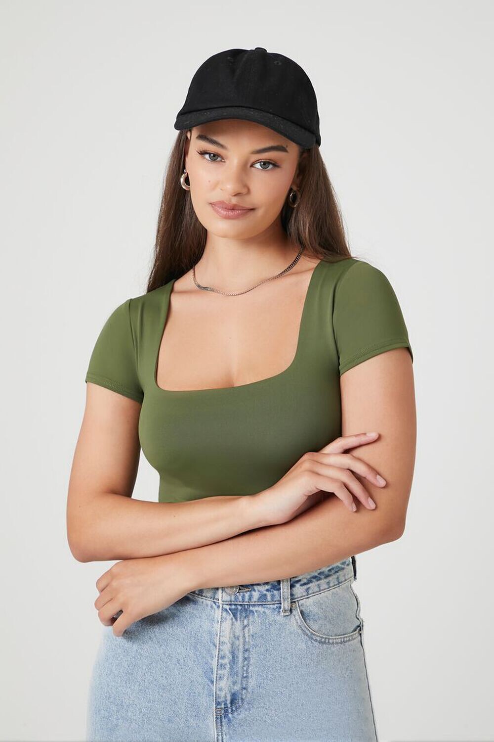 

Боди Contour с короткими рукавами Forever 21, кипарис