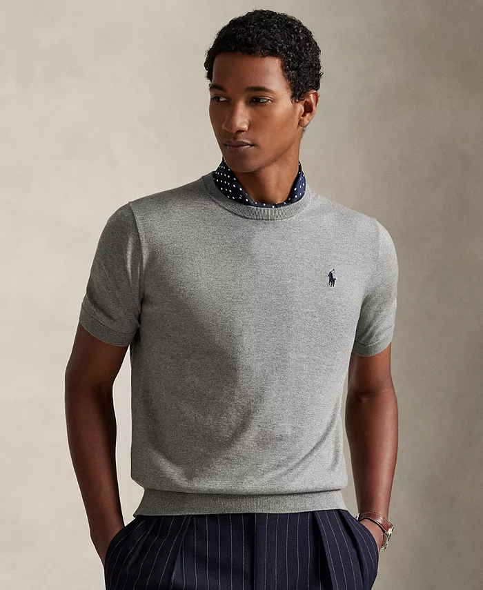 

Мужской хлопковый джемпер с круглым вырезом и короткими рукавами Polo Ralph Lauren, серый
