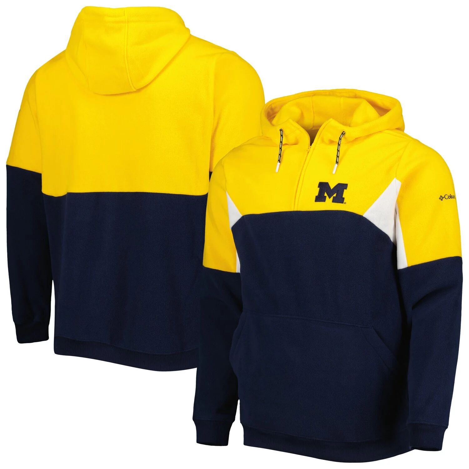 

Мужской пуловер с капюшоном и молнией в четверть Колумбии Columbia Navy Michigan Wolverines Lodge