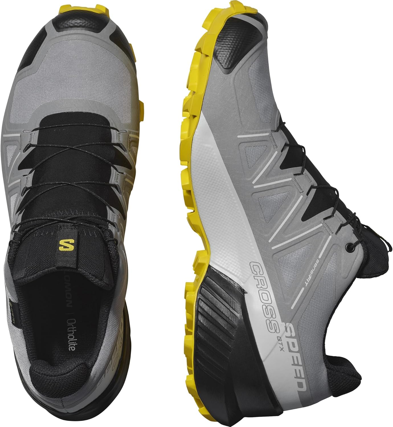 Кроссовки для трейлраннинга Salomon Men's Speedcross GTX Waterproof, Sharkskin/Black/Lemon — фото 4