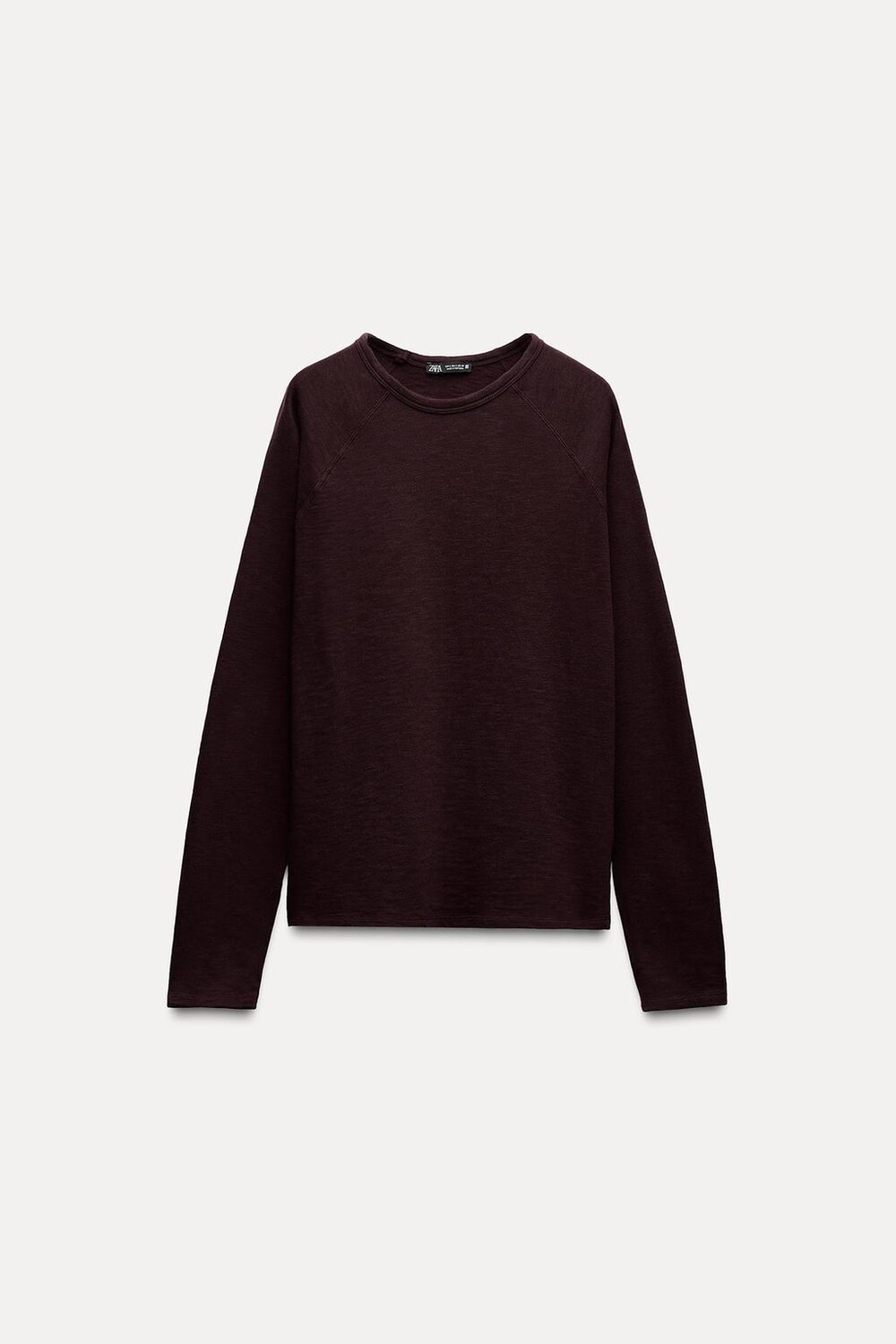 

Футболка из хлопка с длинным рукавом ZARA, цвет aubergine