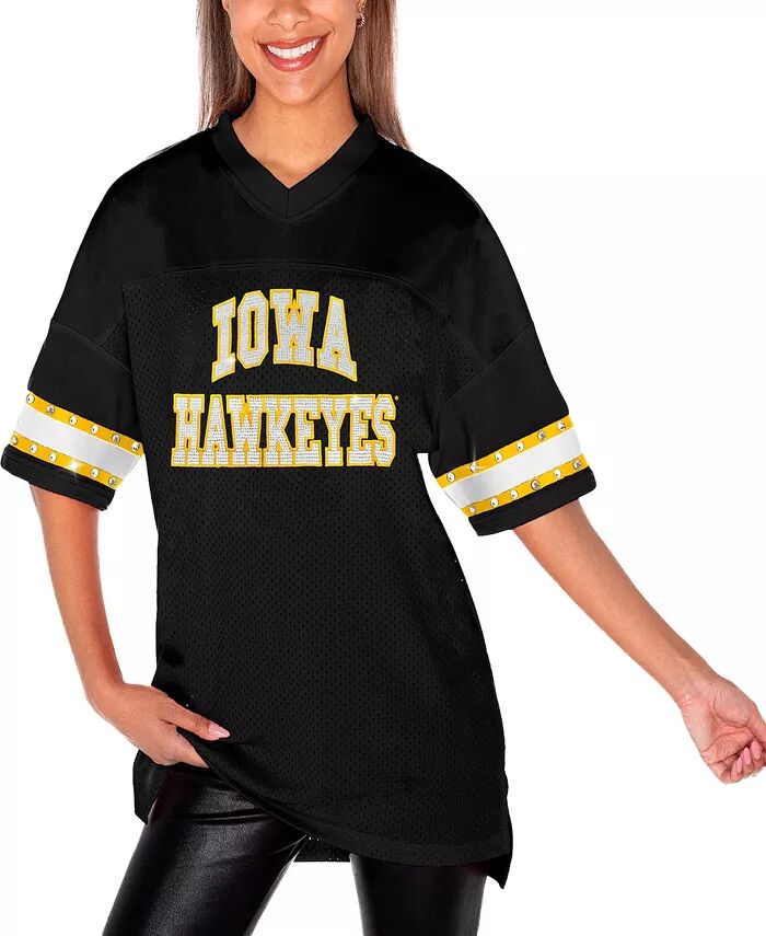 

Женская черная футболка Iowa Hawkeyes Until Kickoff со стразами Gameday Couture