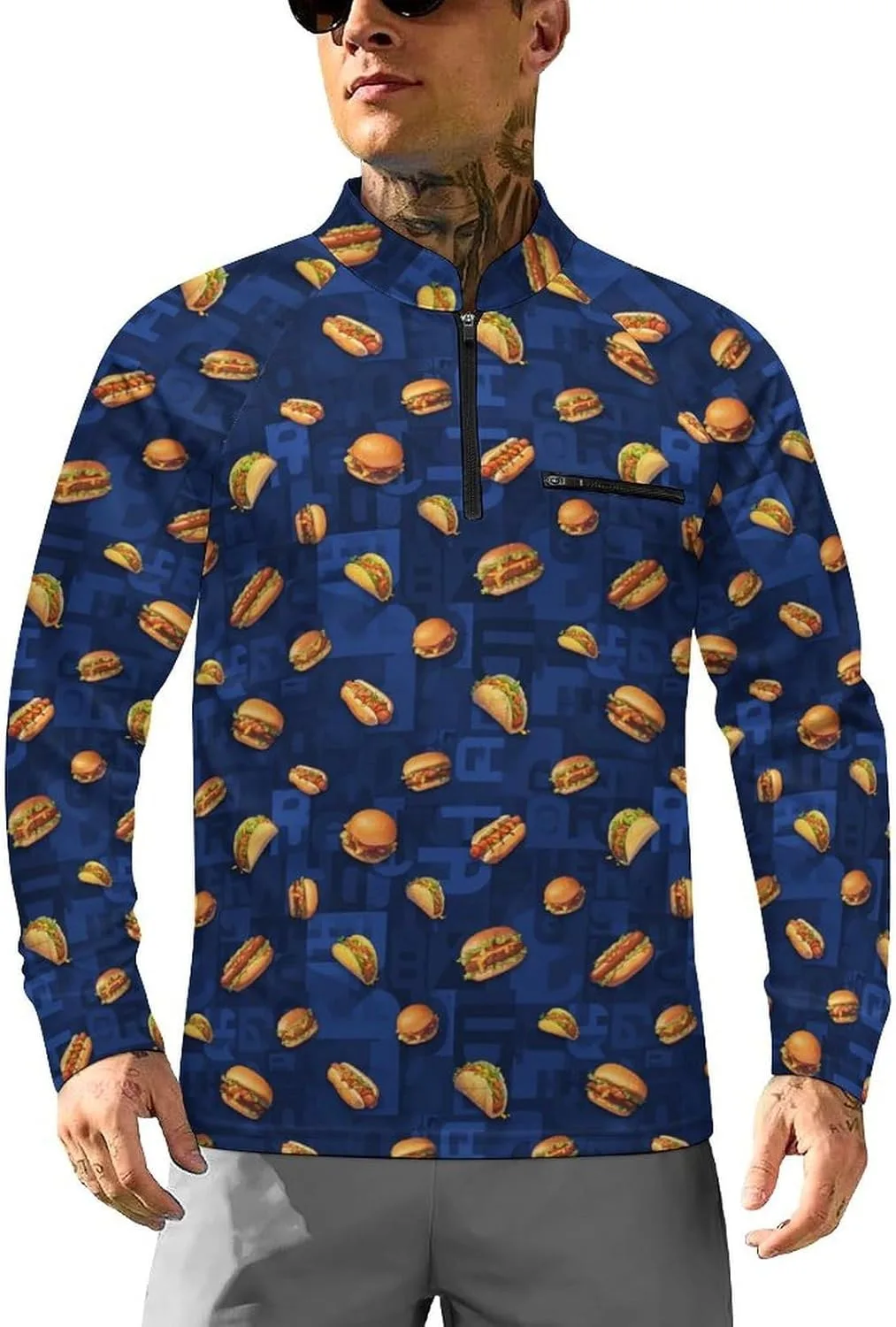 

Мужская рубашка с воротником стойкой и защитой от ультрафиолета, быстросохнущая