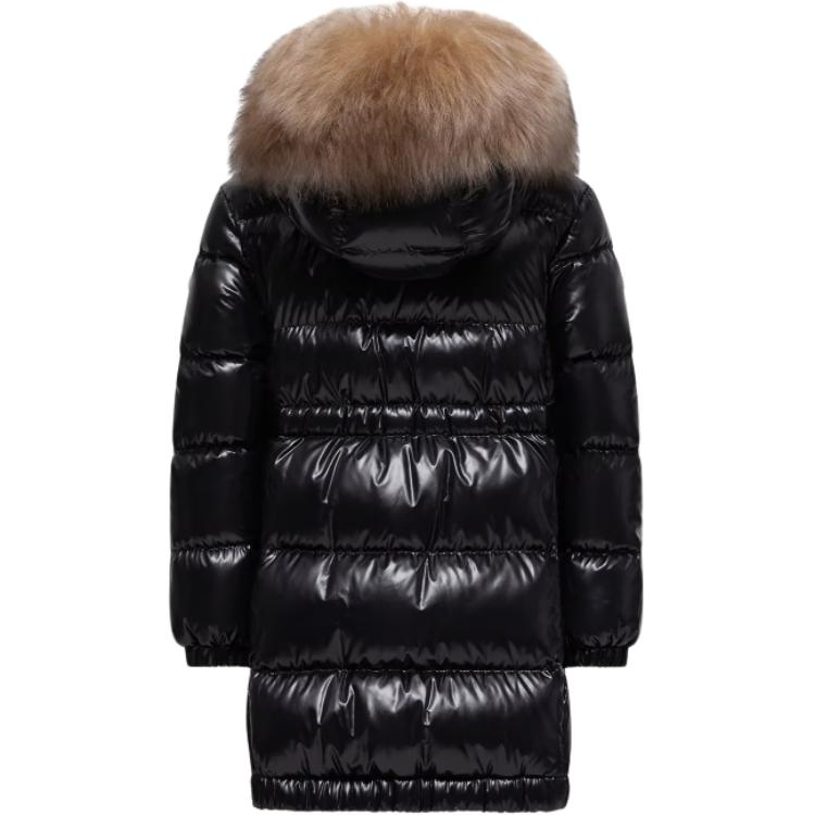 Пуховик с капюшоном, отделанный овчиной, детский Moncler, черный — фото 3