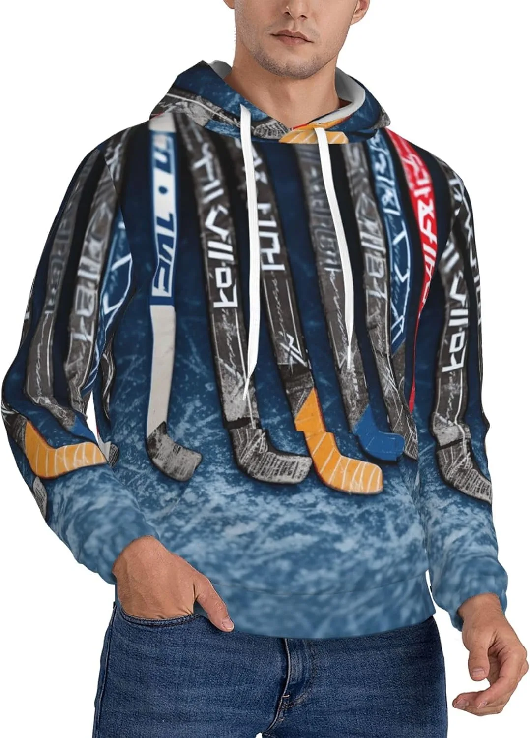 

Мужской пуловер-худи Ice Hockey Sticks, мягкий ветрозащитный флисовый худи с карманом SDTYKHJ