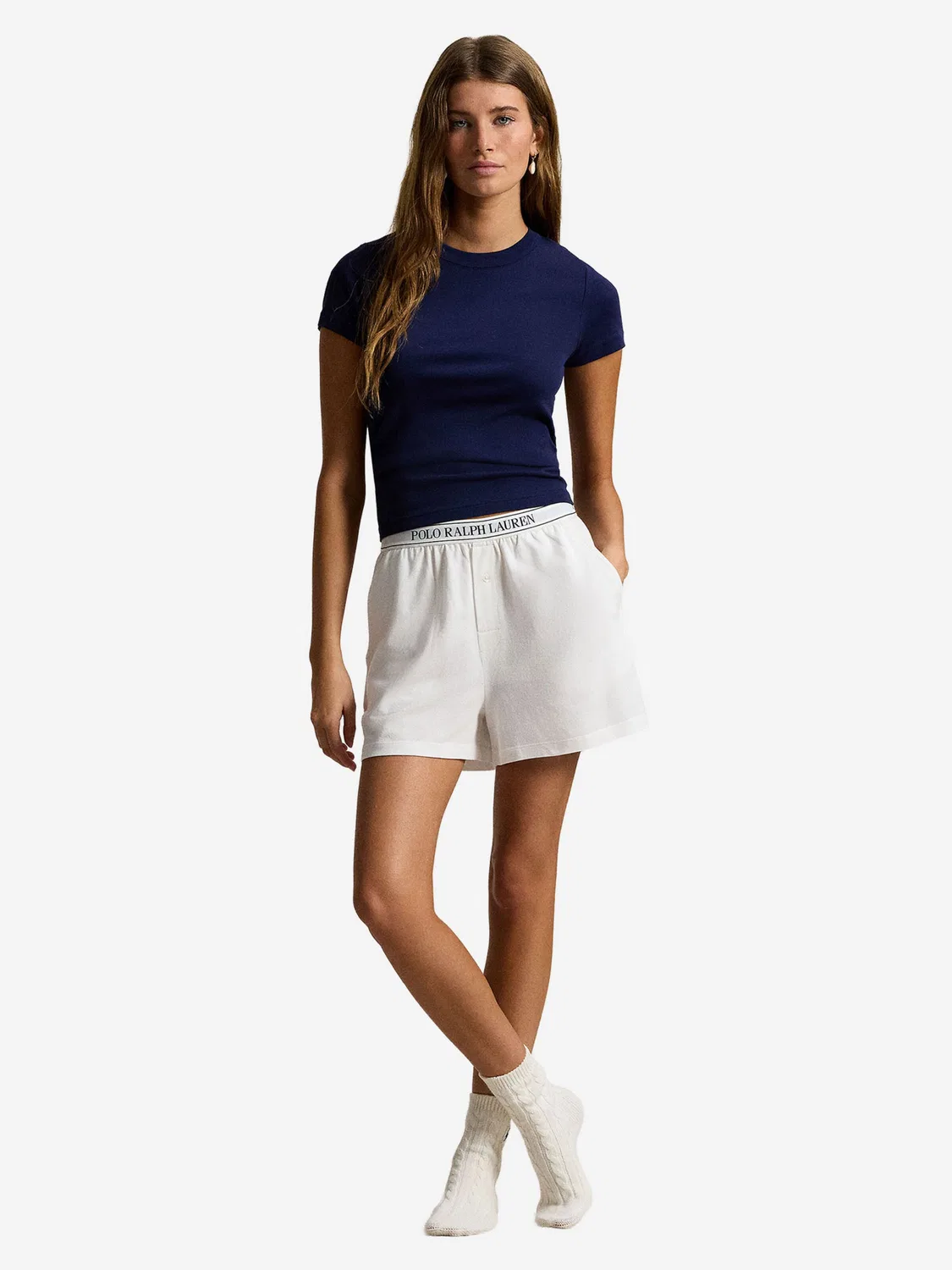 Короткий пижамный комплект 'Вязаная оксфордская ткань' Polo Ralph Lauren, White — фото 4