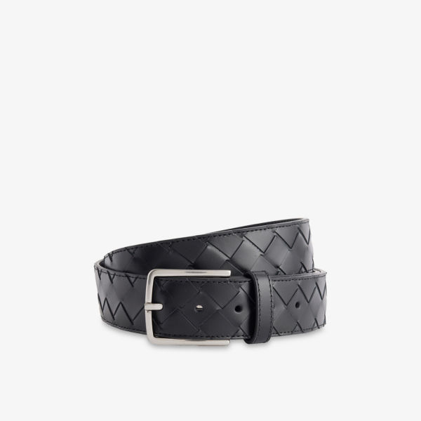 

Ремень Bottega Veneta плетеный кожаный, черный