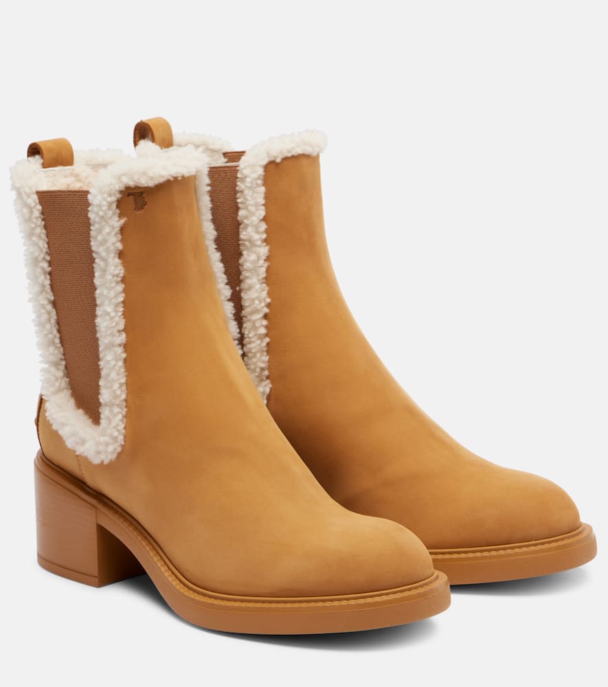 Челси ботинки из замши с отделкой из овчины Tod's, Cammello Chiaro