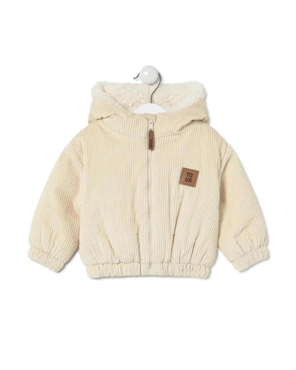 

Детское пальто с капюшоном из вельвета с внутренней подкладкой из овчины Tous, светло-бежевый