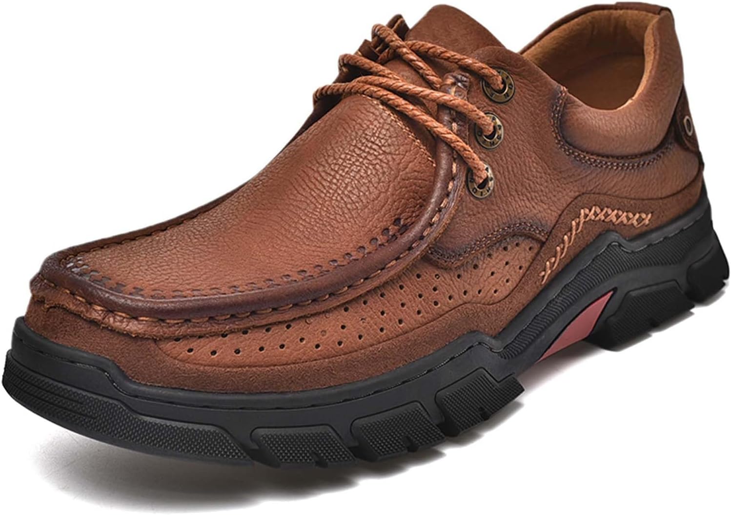 

Мужские лоферы на толстой подошве из кожи, с ручной строчкой, комфортные, противоскользящие, повседневные кроссовки для прогулок, походов, вождения, работы, офисные и деловые туфли Generic, коричневый