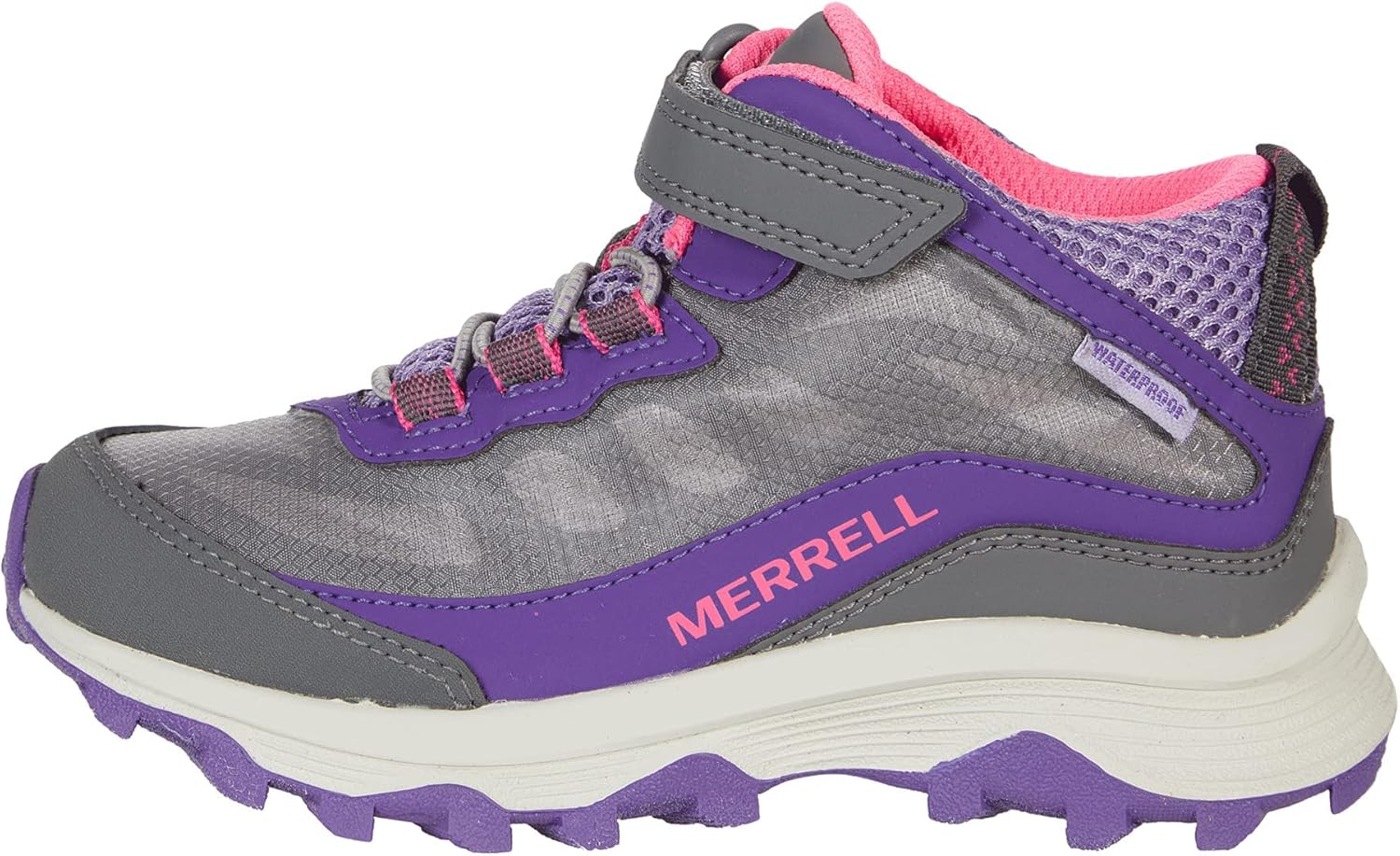 Детские унисекс ботинки Merrell Moab Speed Mid с альтернативной застежкой, водонепроницаемые, для походов, фиолетовый/розовый/серый — фото 4