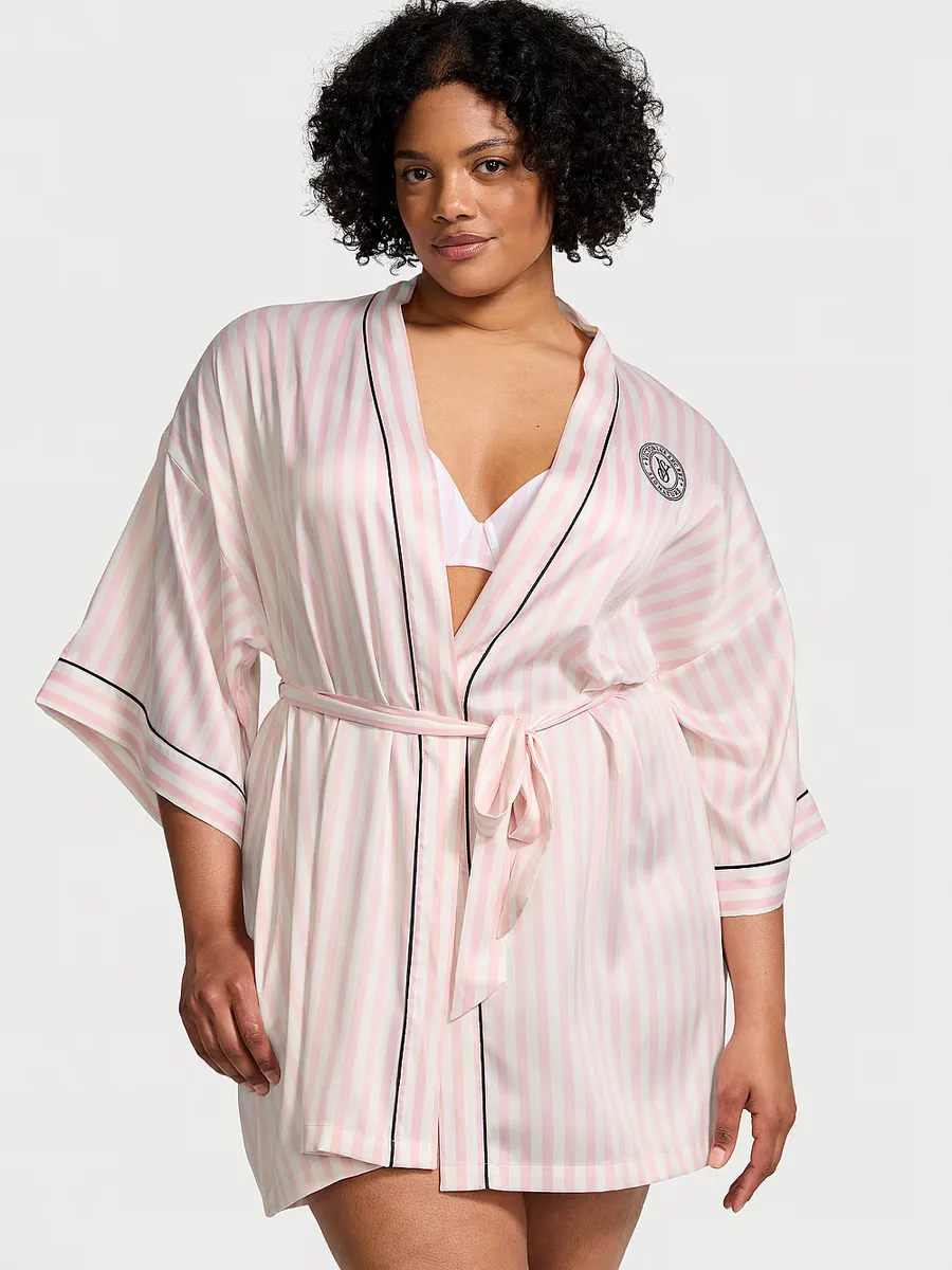 

Атласный короткий халат с окантовкой Victoria'S Secret, розовый