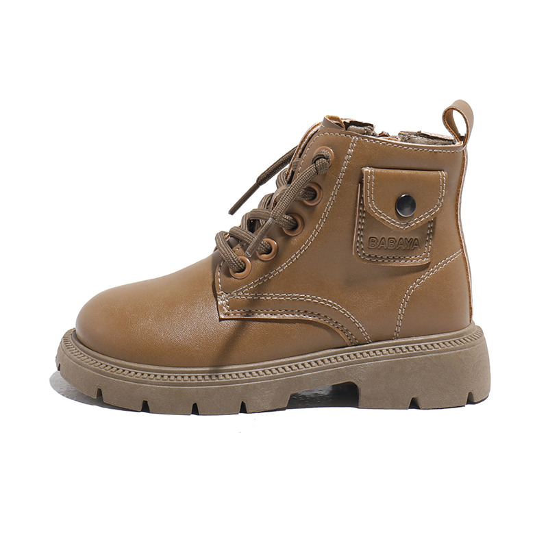 Детские ботинки Synthetic Leather Slip Resistant Anti Kick Thermal Lightweight Cushioning Babaya, черный хаки — фото 3
