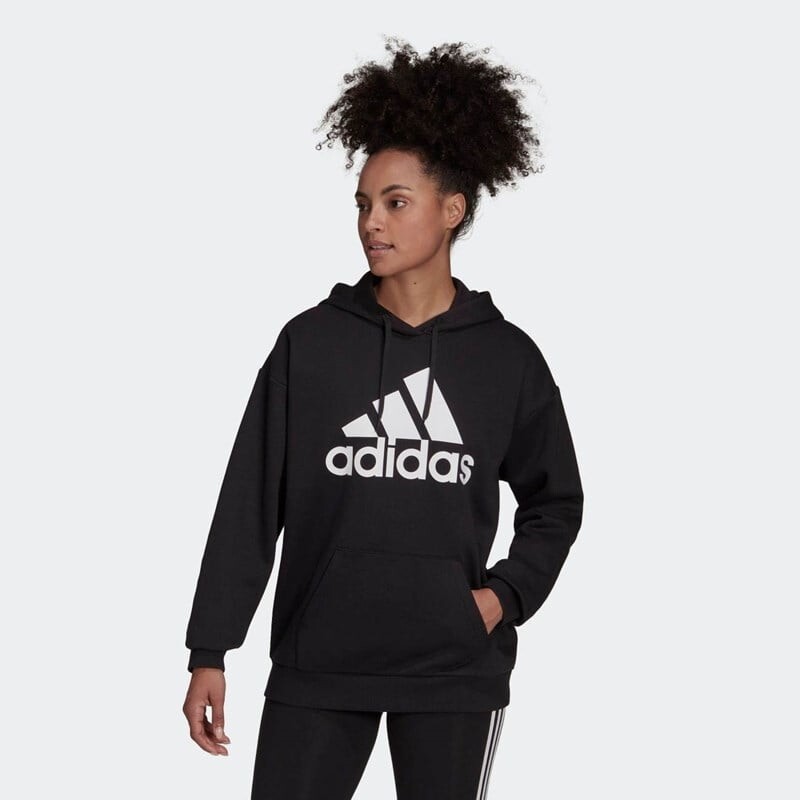

Женская флисовая толстовка бойфренда с логотипом Essentials Adidas, черный