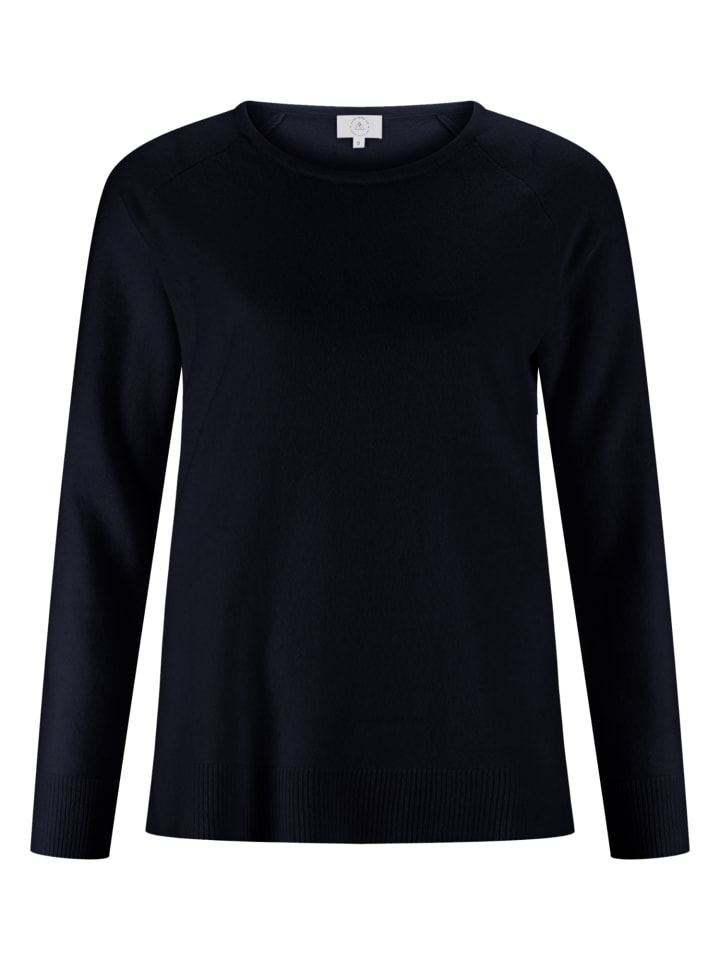 

Свитер с круглым вырезом и разрезами по бокам темно-синего цвета CASH-MERE.CH