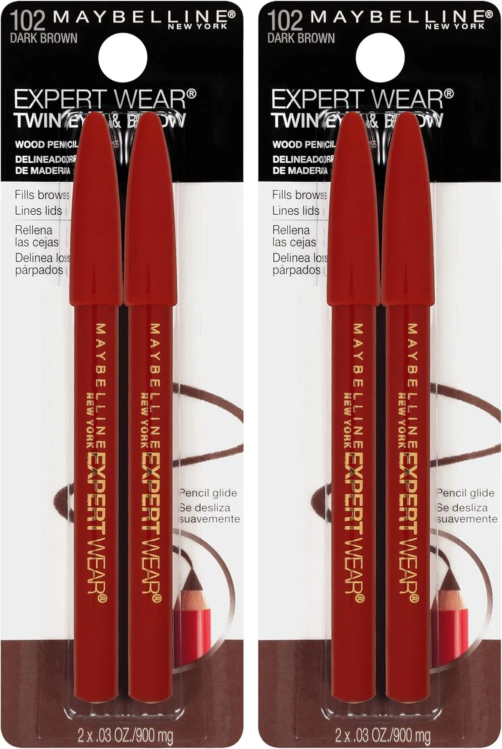 Карандаш для бровей и глаз Maybelline New York Expert Wear Twin, Velvet Black, 2 шт. (всего 4 карандаша)
