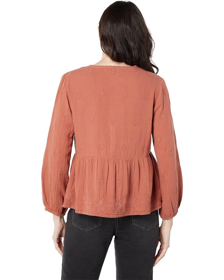 

Топ Lucky Brand Lace Inset Babydoll Top, цвет Redwood Burl