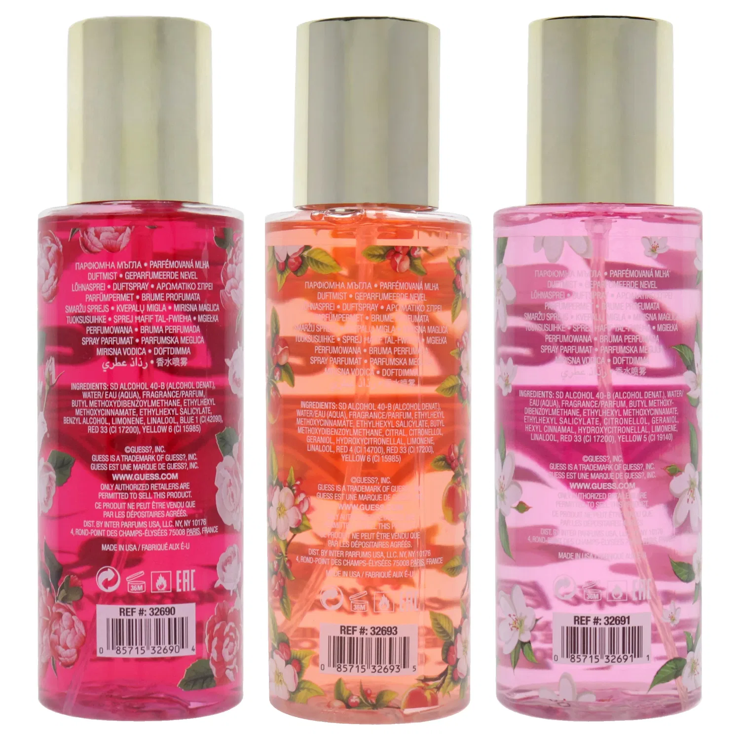 Набор Guess Love Kit от Guess для женщин - 3 предмета: парфюмерный спрей Passion Kiss (240 мл), парфюмерный спрей Romantic Blush (240 мл), парфюмерный спрей Sheer Attraction (240 мл), Clear — фото 2