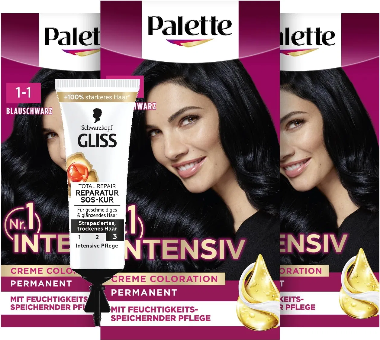 Стойкая крем-краска для волос «Palette Intensive Creme Colouration» 1-1/909 Сине-черный от Palette Palette