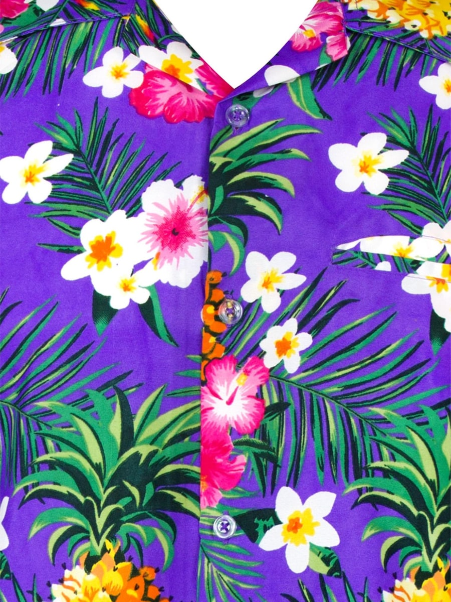 Рубашка на пуговицах классического кроя King Kameha Pineapple Flowers, фиолетовый — фото 3