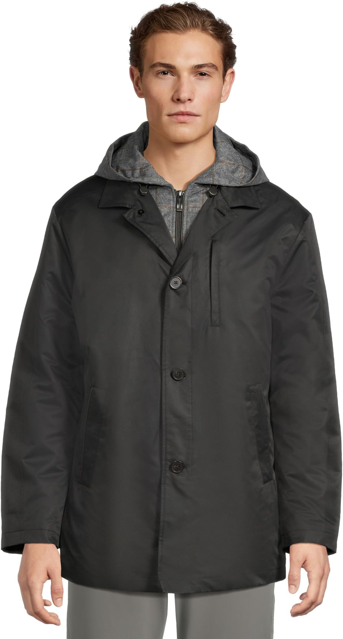 

Дождевик Johnston & Murphy Upton Water-Resistant Raincoat With Removable Liner, цвет Black/Taupe Plaid