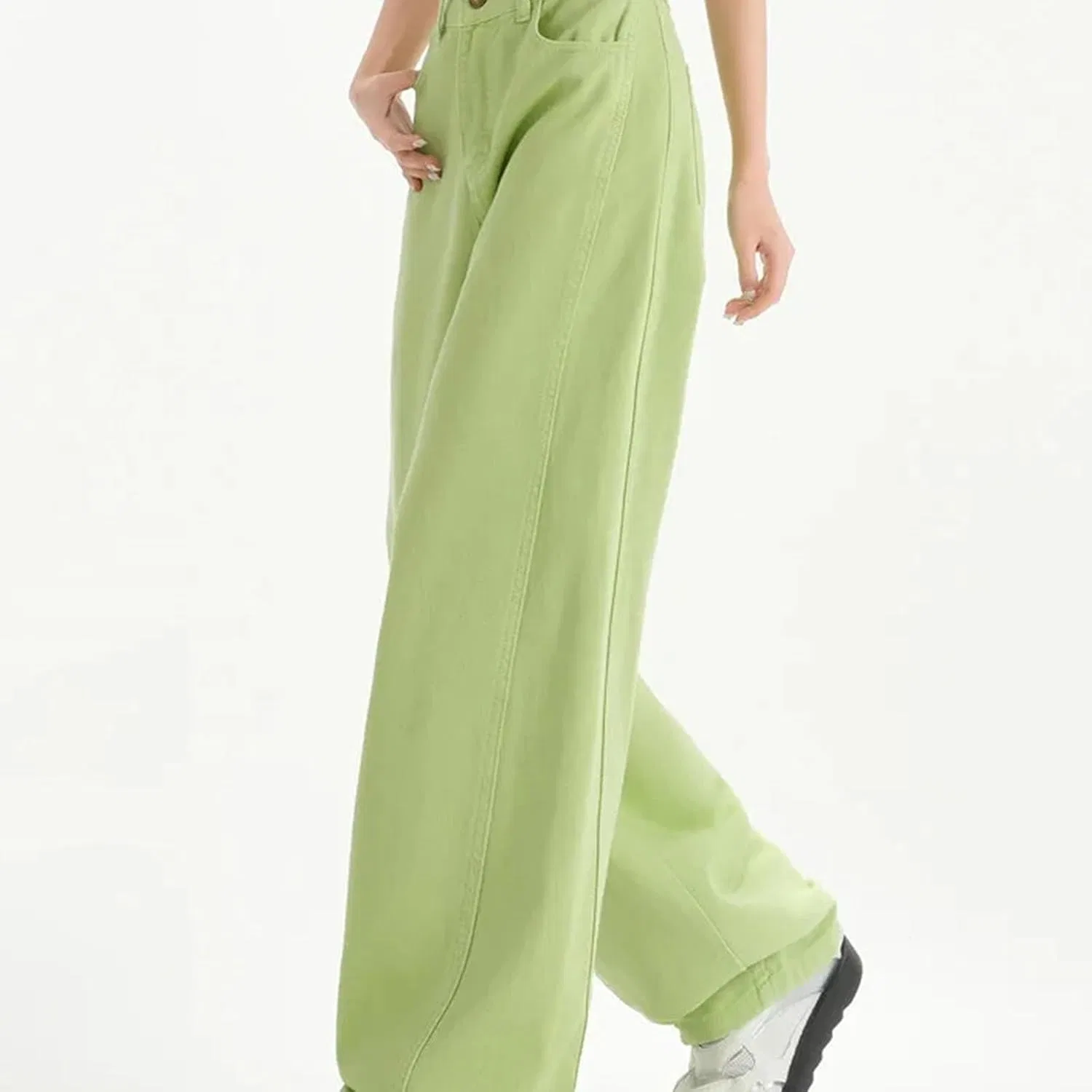 Джинсы свободные, Straight Baggy, зеленый — фото 4