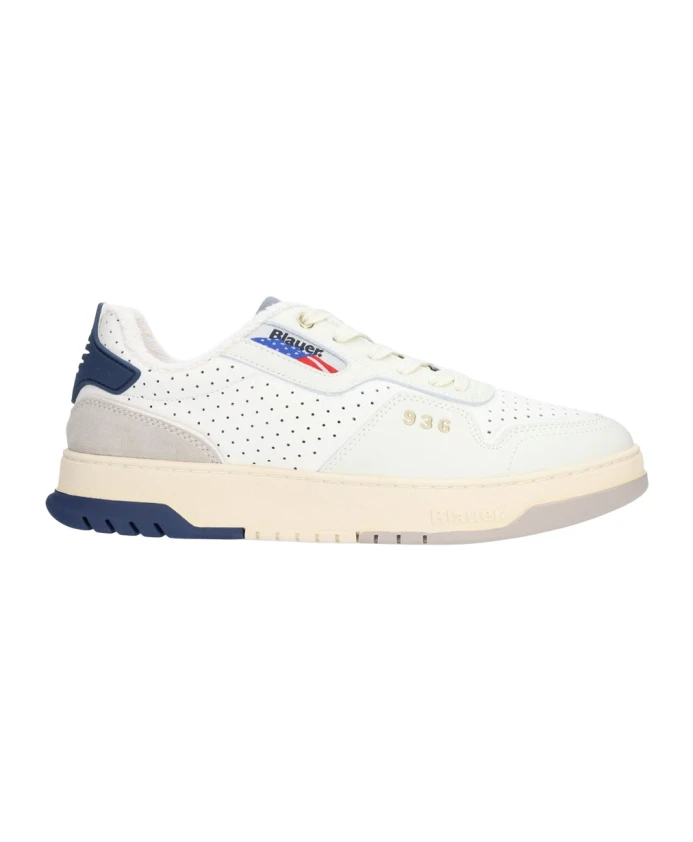 

Белые/Темно-Синие кожаные кроссовки Blauer, белый