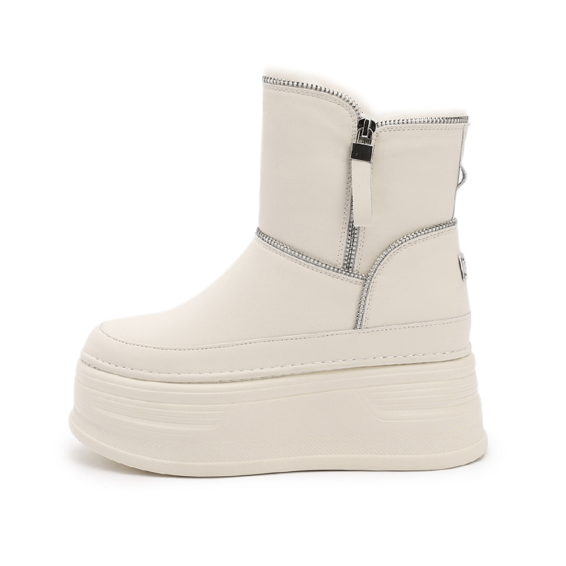 Shoe cabinet floral language Тёплые утеплённые противоскользящие короткие зимние сапоги с увеличенной высотой 9 см для женщин бежевые, цвет Beige