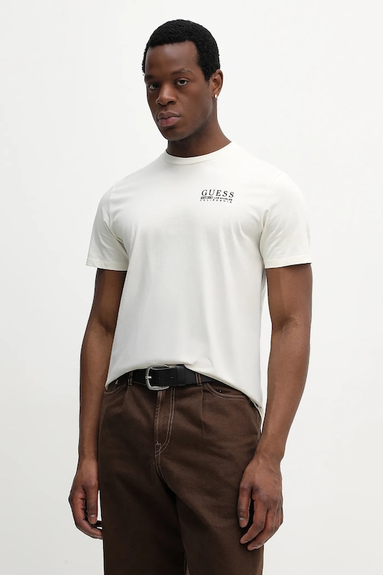 

Хлопковая футболка Guess, бежевый