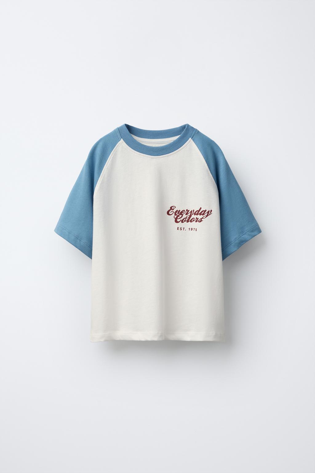

Футболка с принтом слогана ZARA, цвет Blue/White