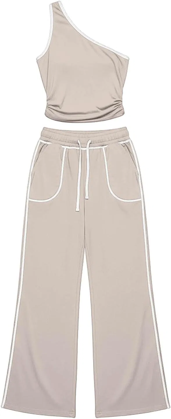 Женский спортивный костюм из топа и широких брюк, Beige — фото 4