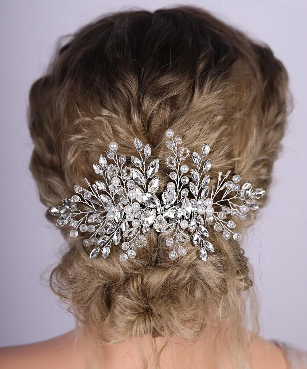 Гребень для волос Xerling Royal Blue Sapphire Vintage Crystal Flower Side Comb