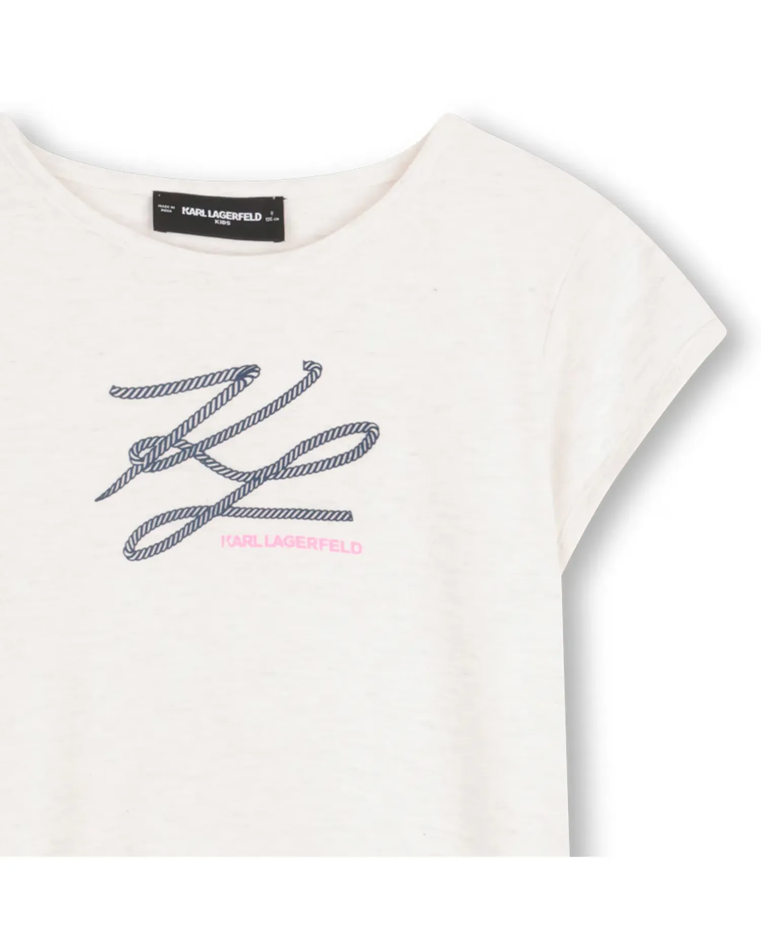 Платье для девочки с коротким рукавом с рисунком спереди из хлопка Karl Lagerfeld Kids, белый — фото 2