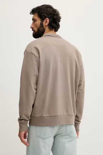 Олимпийка застегивающаяся свободный крой SW_Collar Full Zip BOSS Green, бежевый — фото 3