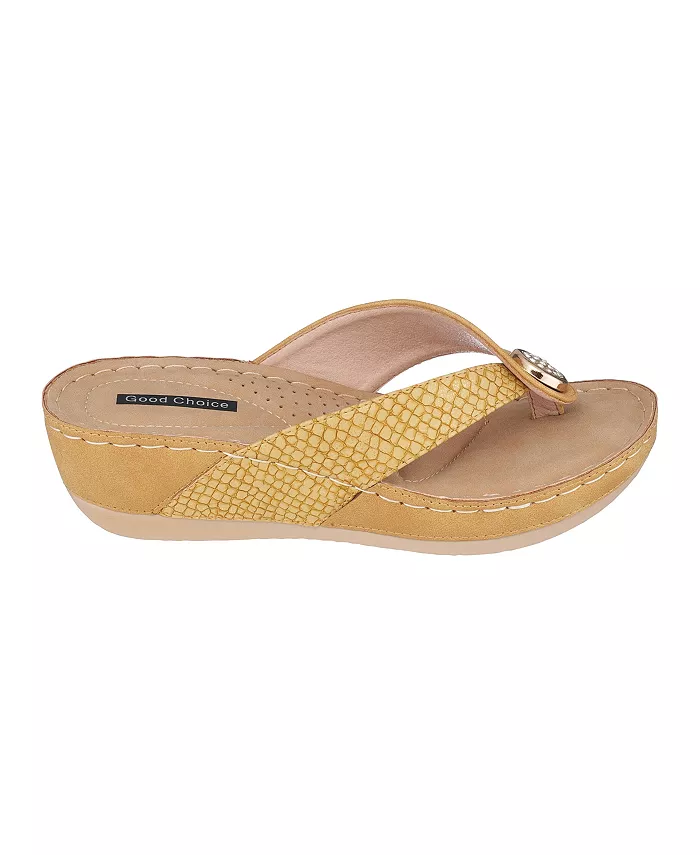 Женские босоножки на танкетке Dafni Thong Comfort Gc Shoes, желтый — фото 2