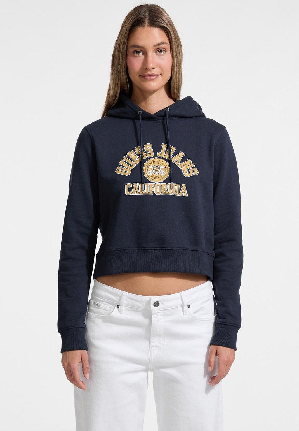 

Толстовка CROP PRINT con cappuccio Guess Jeans, синий