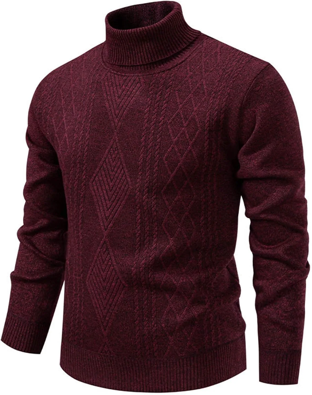 Мужской водолазка свитер с длинным рукавом, текстурированный, slim fit, зимний, теплый — фото 2