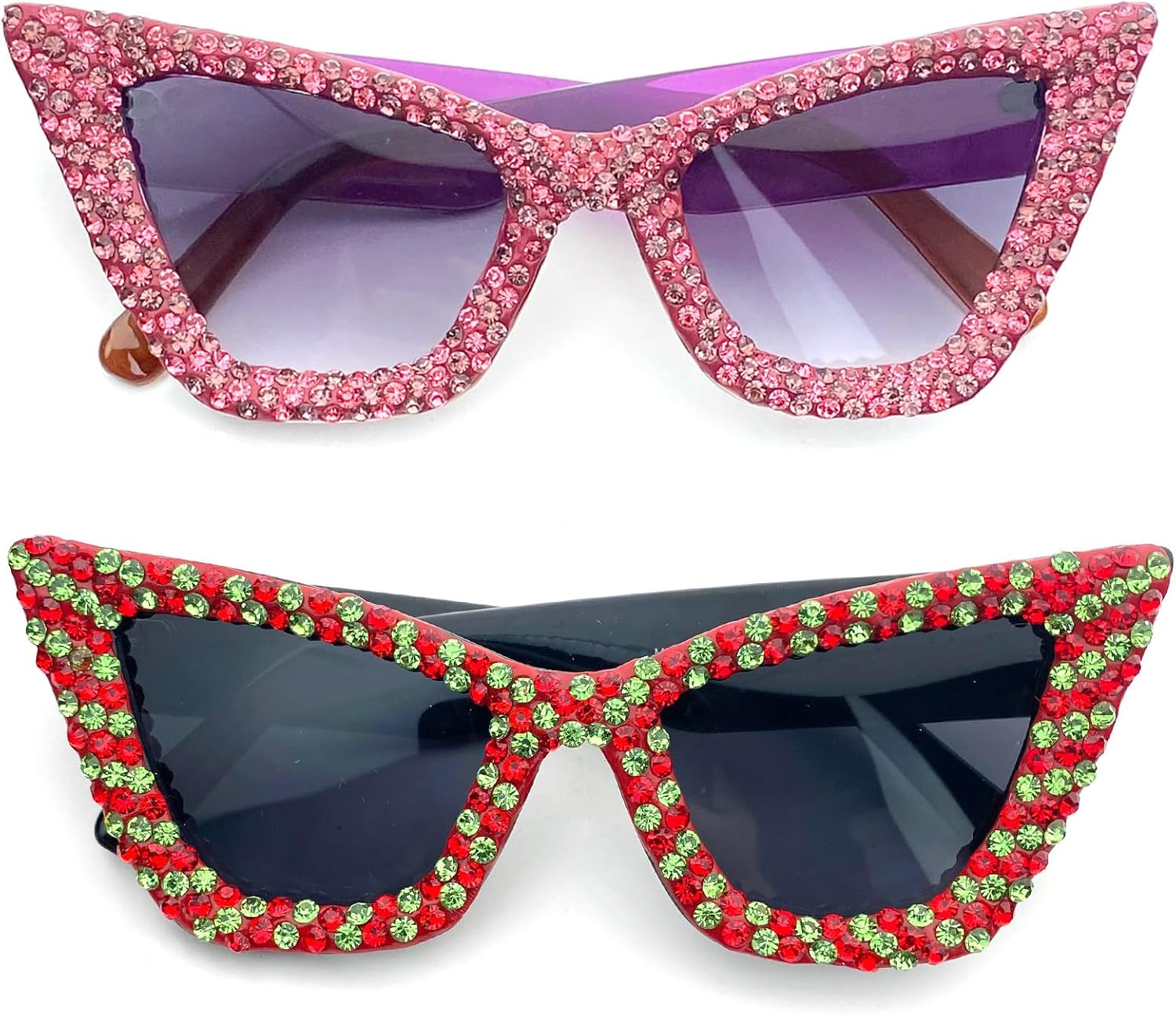 

Разноцветные солнцезащитные очки с бриллиантами для женщин, треугольные солнцезащитные очки со стразами, большие женские блестящие солнцезащитные очки «кошачий глаз» для вечеринок mincl, 2pcs-black&purple