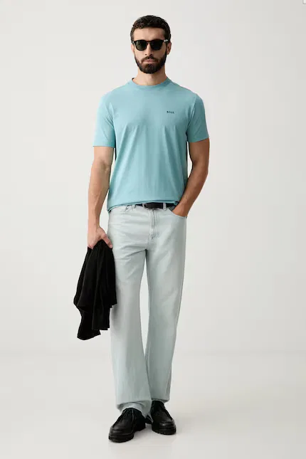 Футболка хлопковая с эластаном Tee BOSS Green, туркусовый — фото 2