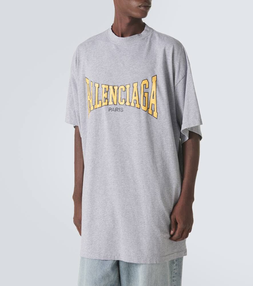 Оверсайз хлопковая футболка из джерси Balenciaga, 9921-Heather Grey/Yellow — фото 3