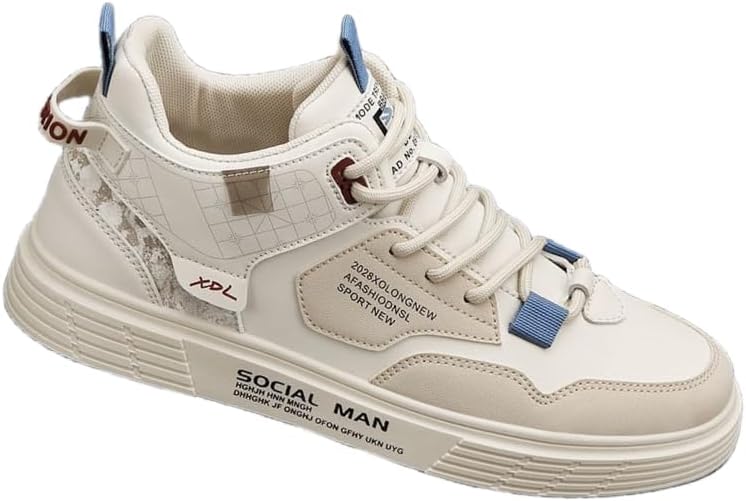 

Мужские высокие кеды на шнуровке для скейтборда, модные нескользящие повседневные туфли для всех сезонов, прогулок на улице, путешествий и вечеринок Hoalox, бежевый