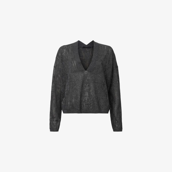 

Джемпер с V-образным вырезом и жаккардовым узором Kaito Allsaints, серый