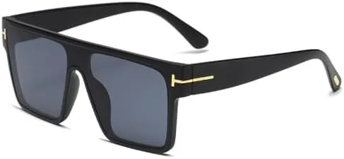 

Стильные квадратные солнцезащитные очки 2026 года для женщин и мужчин, большие цельные очки, пляжные очки, ретро, ​​для рейв-вечеринки MTZJH, C2-black-black